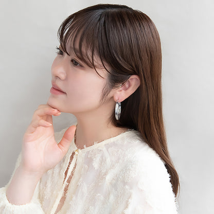 ピアス ニッケルフリー メタル ライン クロス フープピアス