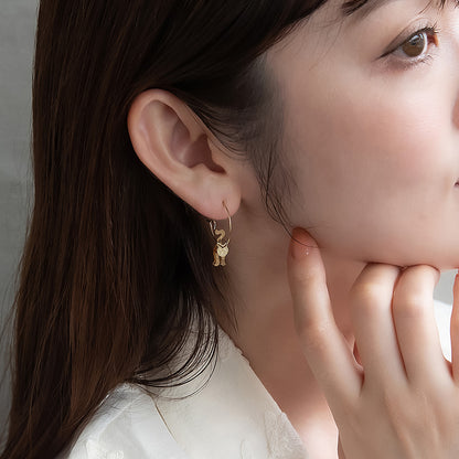 ピアス ニッケルフリー メタル プレート アニマル ネコ フープピアス