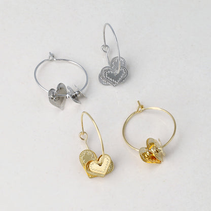 ピアス ニッケルフリー メタル プレート ハート フープピアス