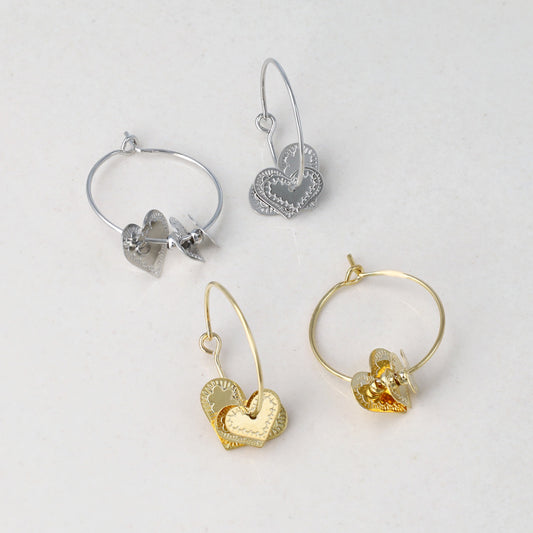 ピアス ニッケルフリー メタル プレート ハート フープピアス