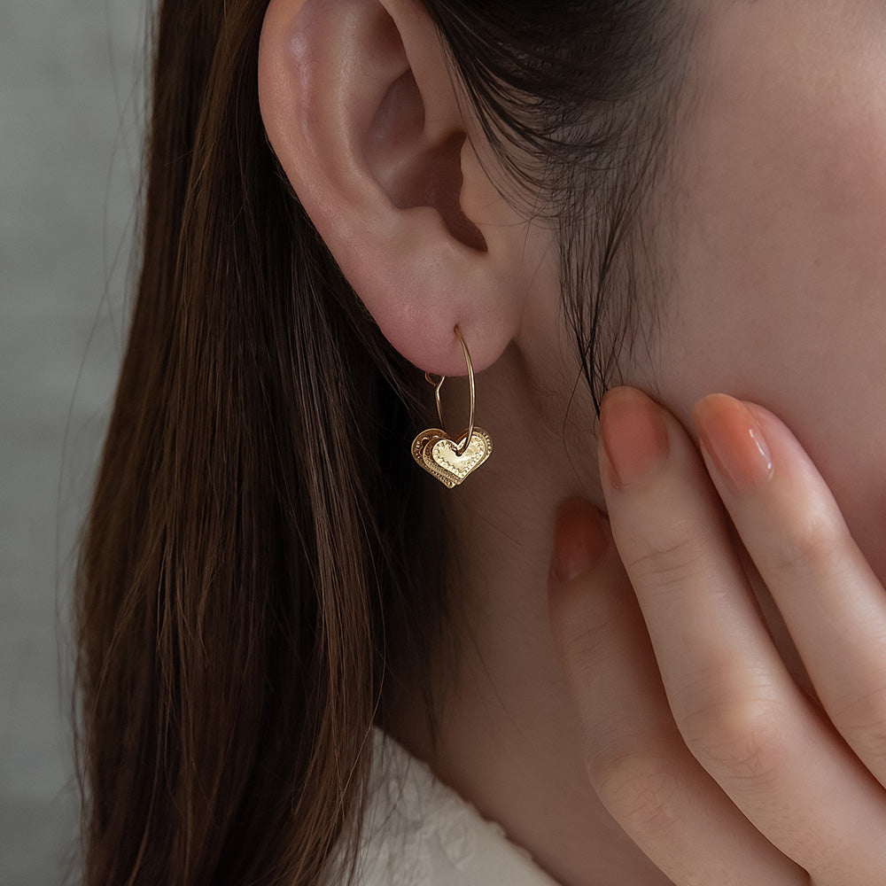 ピアス ニッケルフリー メタル プレート ハート フープピアス