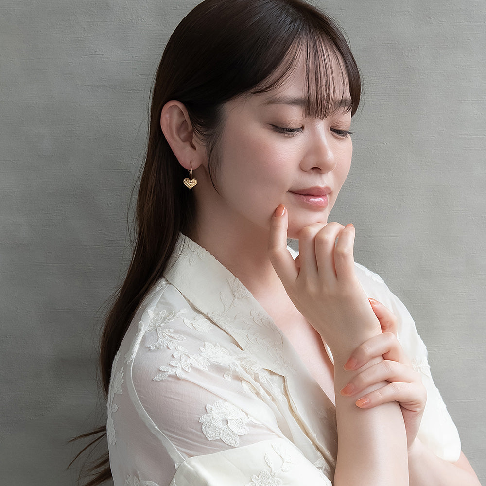 ピアス ニッケルフリー メタル プレート ハート フープピアス
