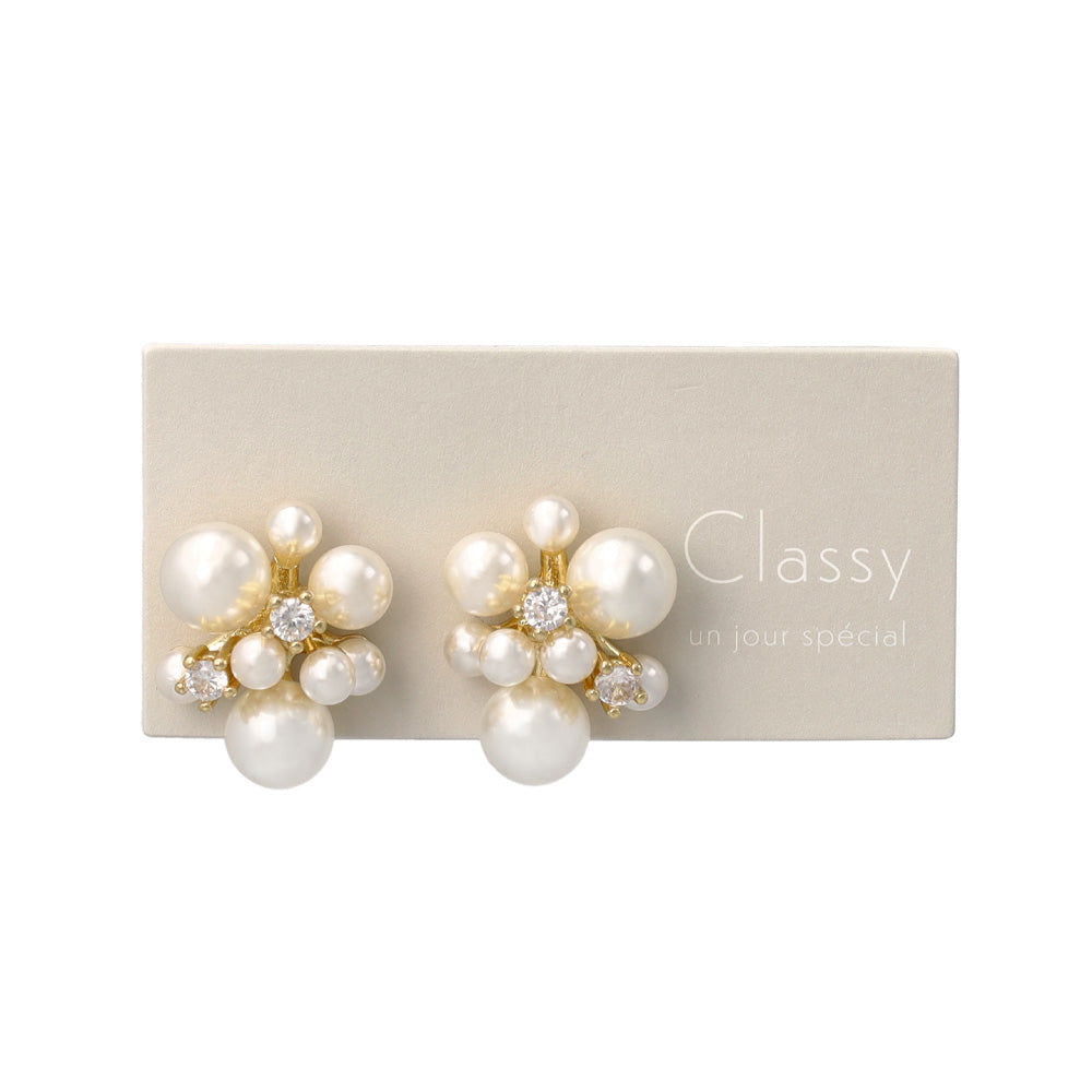 Classy ピアス ニッケルフリー キュービックジルコニア パール チタンポスト スタッドピアス
