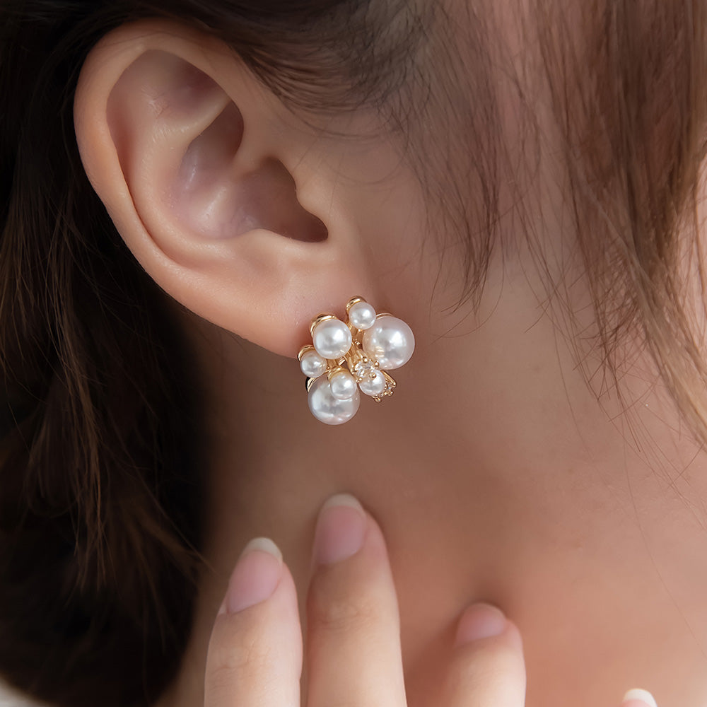 Classy ピアス ニッケルフリー キュービックジルコニア パール チタンポスト スタッドピアス