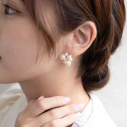 Classy ピアス ニッケルフリー キュービックジルコニア パール チタンポスト スタッドピアス