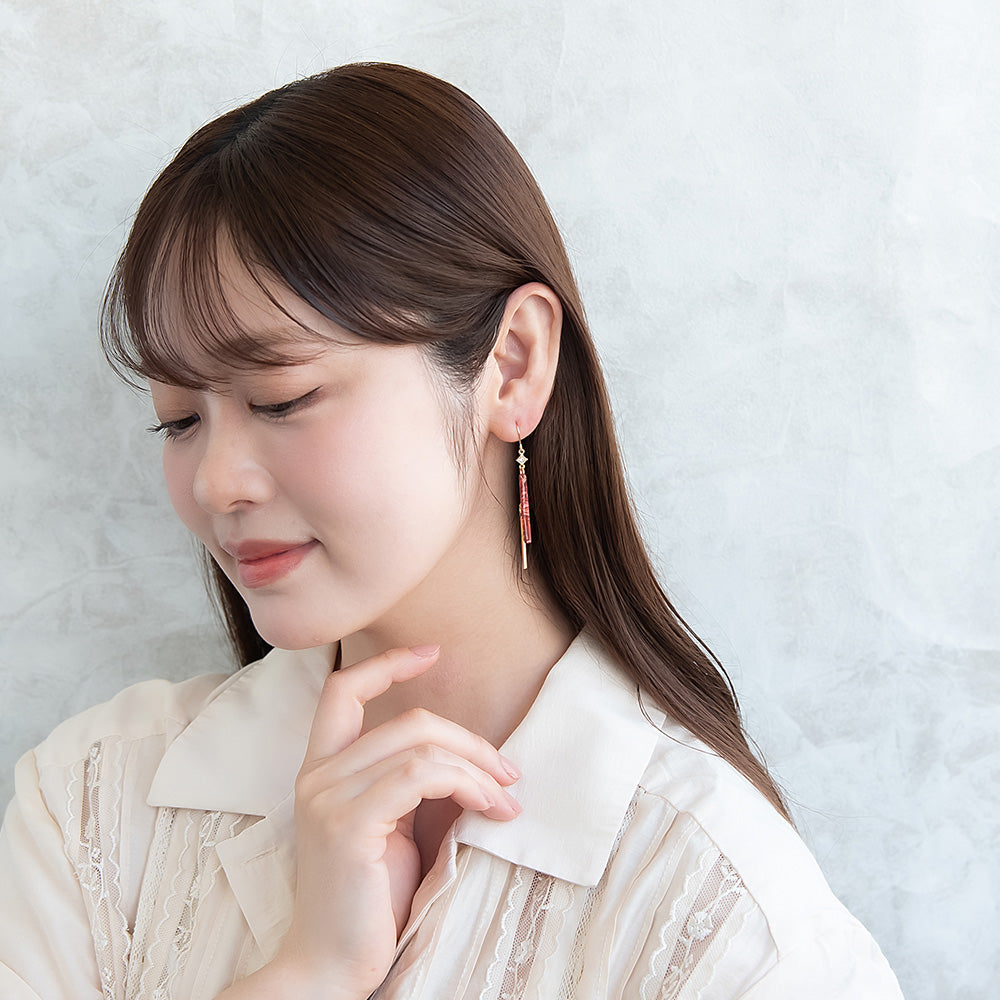 ピアス ニッケルフリー ストーン メタル マーブル スティック フックピアス