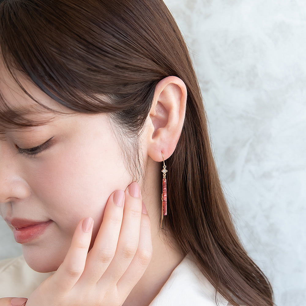 ピアス ニッケルフリー ストーン メタル マーブル スティック フックピアス