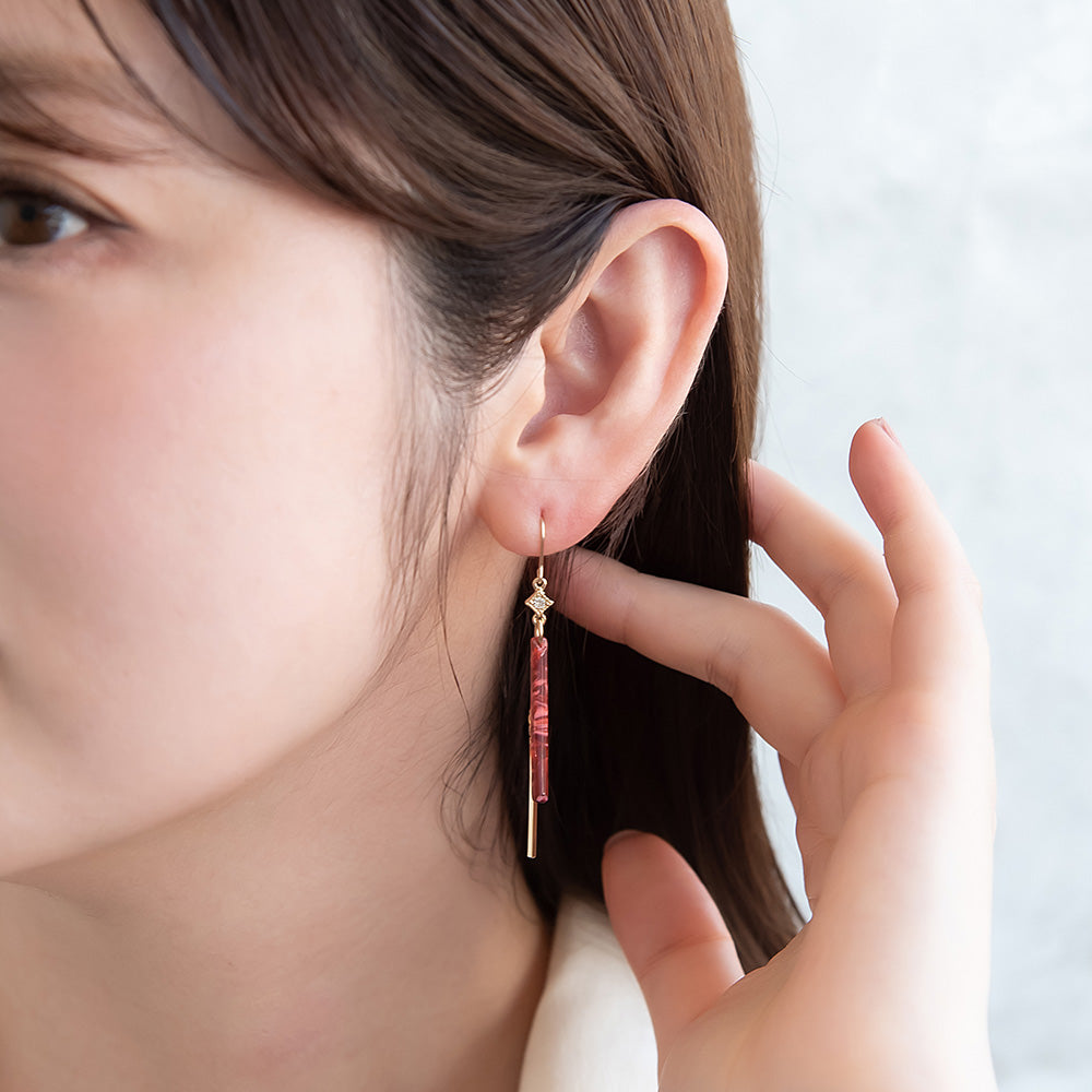 ピアス ニッケルフリー ストーン メタル マーブル スティック フックピアス