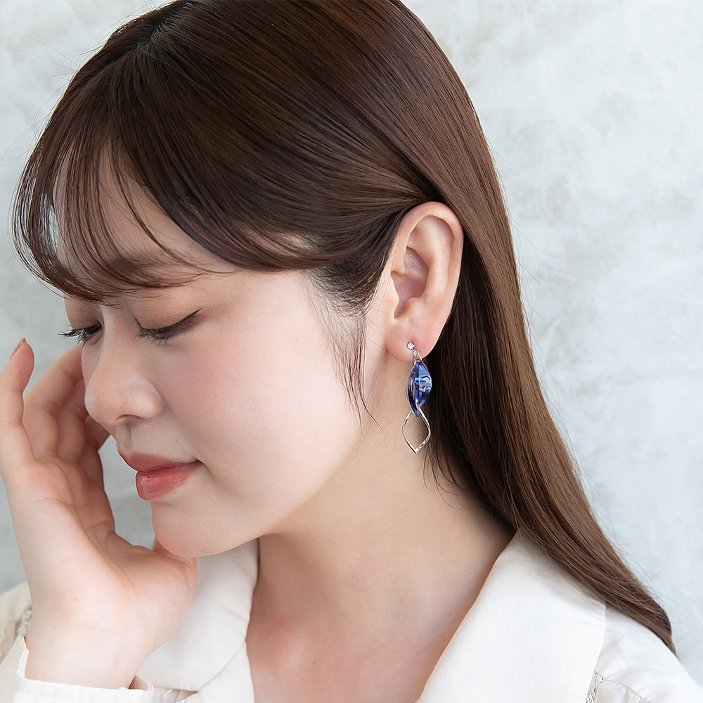 ピアス ニッケルフリー ストーン メタル ツイスト マーブル カーブ スタッドピアス