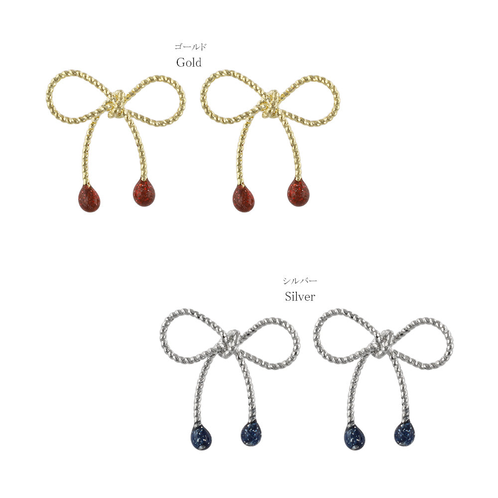 ピアス ニッケルフリー メタル リボン ラメ カラー サージカルステンレスポスト スタッドピアス