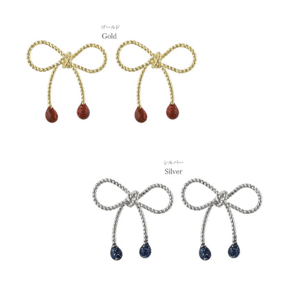 ピアス ニッケルフリー メタル リボン ラメ カラー サージカルステンレスポスト スタッドピアス