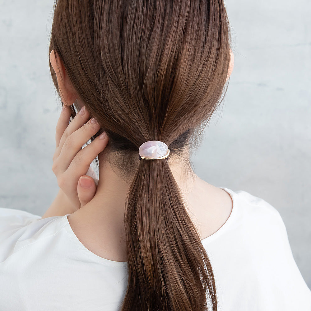 ヘアゴム mini tsukekae pony メタル マーブル ヘアゴム2本付き（ブラウン/ブラック）