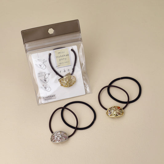 ヘアゴム mini tsukekae pony メタルフレーム マーブル ヘアゴム2本付き（ブラウン/ブラック）