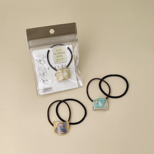 ヘアゴム mini tsukekae pony メタル マーブル カラー カーブライン ヘアゴム2本付き(ブラウン/ブラック)