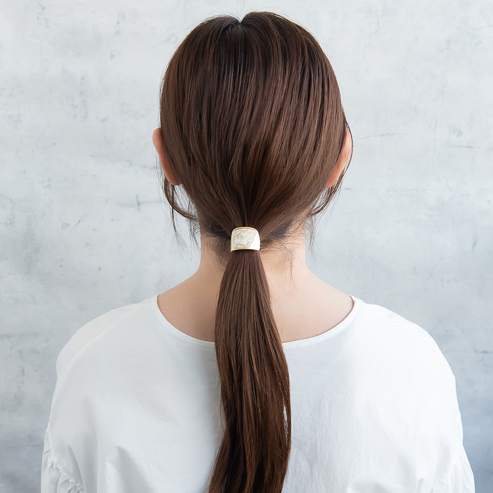 ヘアゴム mini tsukekae pony メタル マーブル カラー カーブライン ヘアゴム2本付き(ブラウン/ブラック)