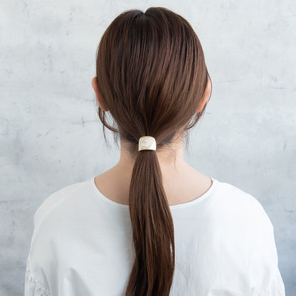 ヘアゴム mini tsukekae pony メタル マーブル カラー カーブライン ヘアゴム2本付き(ブラウン/ブラック)