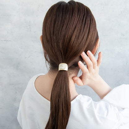 ヘアゴム mini tsukekae pony メタル マーブル カラー カーブライン ヘアゴム2本付き(ブラウン/ブラック)