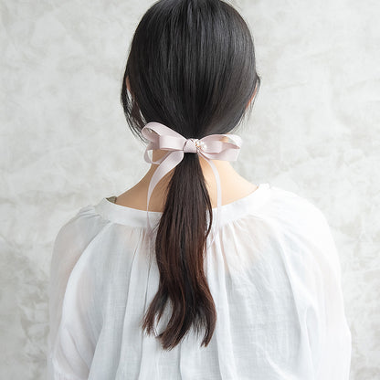 ヘアゴム ロングダブルリボン パール ストーン