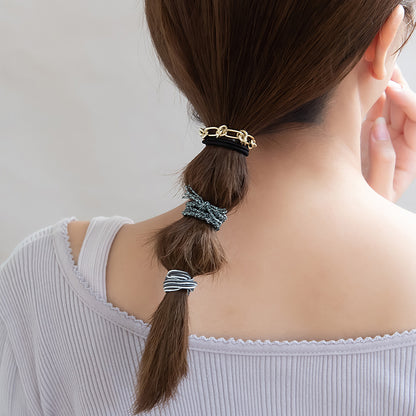 ヘアゴム メタル チェーン 編み込み デザイン 3本セット セットゴム
