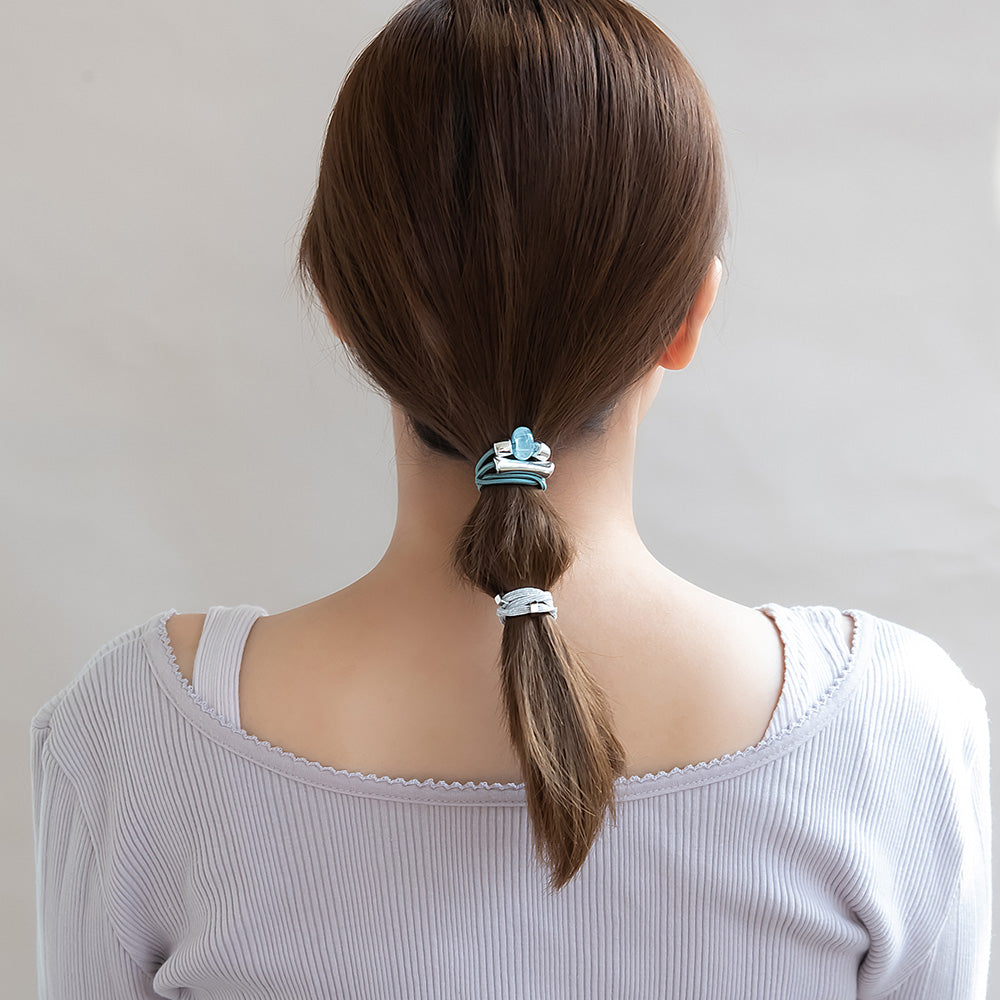 ヘアゴム メタル パイプ ストーン 2本セット セットゴム