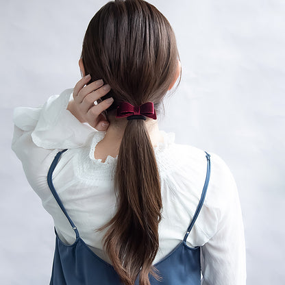 ヘアゴム ベロア 立体 リボン カラー
