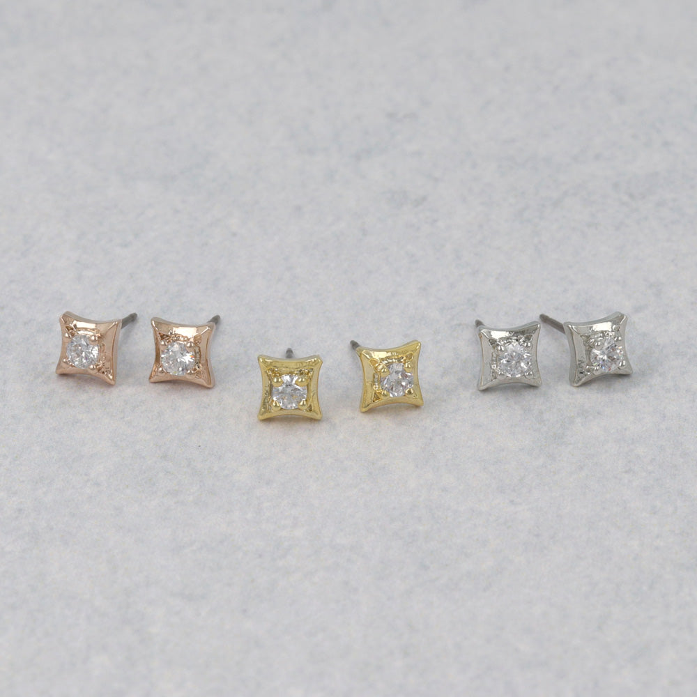 ピアス ニッケルフリー メタル キュービックジルコニア ロンバス ダブルロックキャッチ ピュアチタニウムポスト スタッドピアス