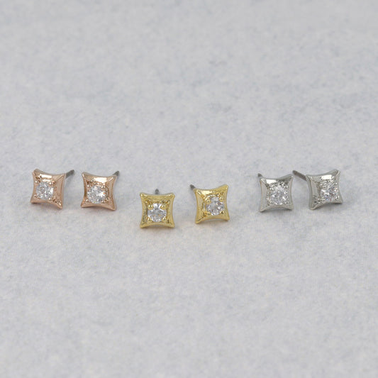 ピアス ニッケルフリー メタル キュービックジルコニア ロンバス ダブルロックキャッチ ピュアチタニウムポスト スタッドピアス