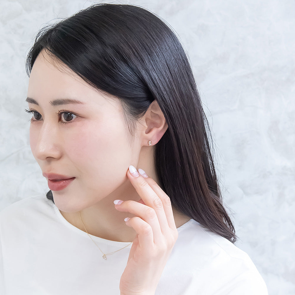ピアス ニッケルフリー rose cut キュービックジルコニア メタル フレーム サークル ダブル パール 極小 チタンポスト スタッドピアス