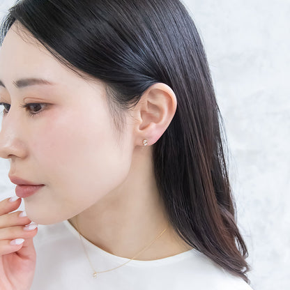 ピアス ニッケルフリー rose cut キュービックジルコニア メタル フレーム サークル ダブル パール 極小 チタンポスト スタッドピアス
