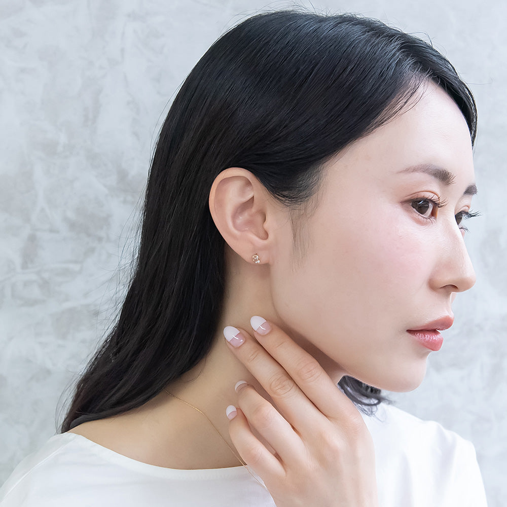 ピアス ニッケルフリー rose cut キュービックジルコニア メタル フレーム サークル ダブル パール 極小 チタンポスト スタッドピアス