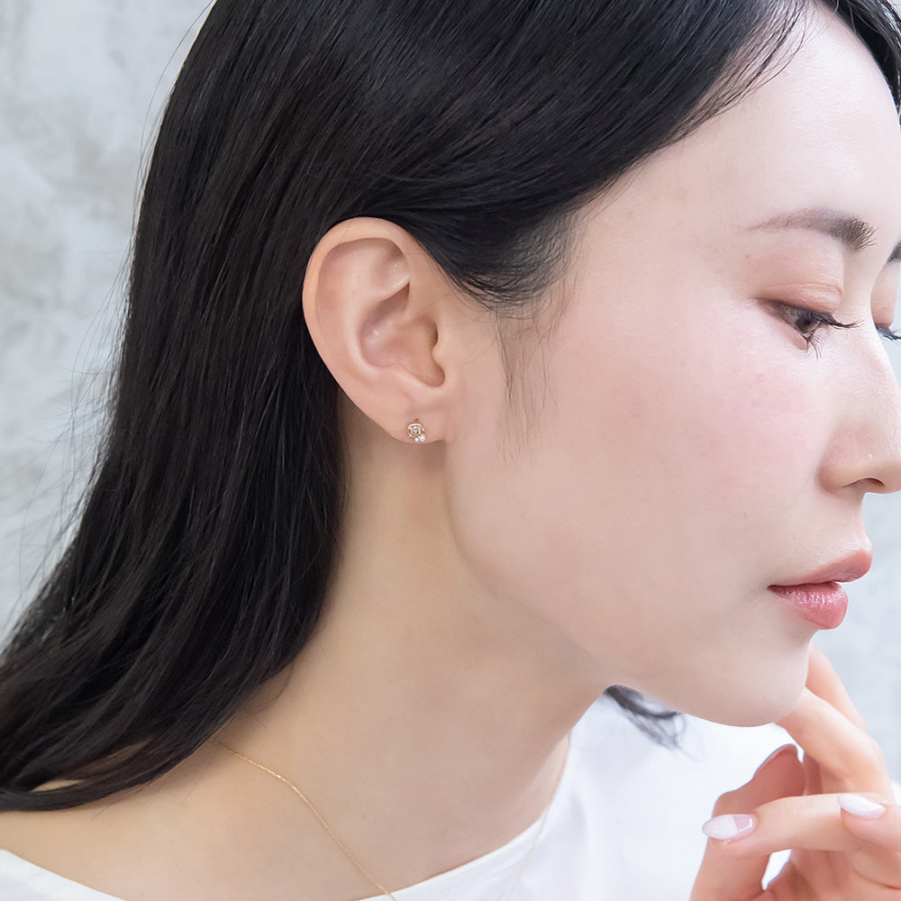 ピアス ニッケルフリー rose cut キュービックジルコニア メタル フレーム サークル ダブル パール 極小 チタンポスト スタッドピアス