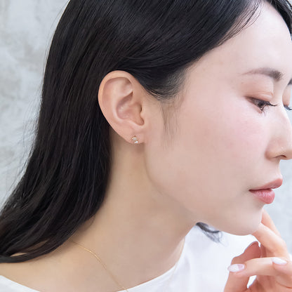 ピアス ニッケルフリー rose cut キュービックジルコニア メタル フレーム サークル ダブル パール 極小 チタンポスト スタッドピアス