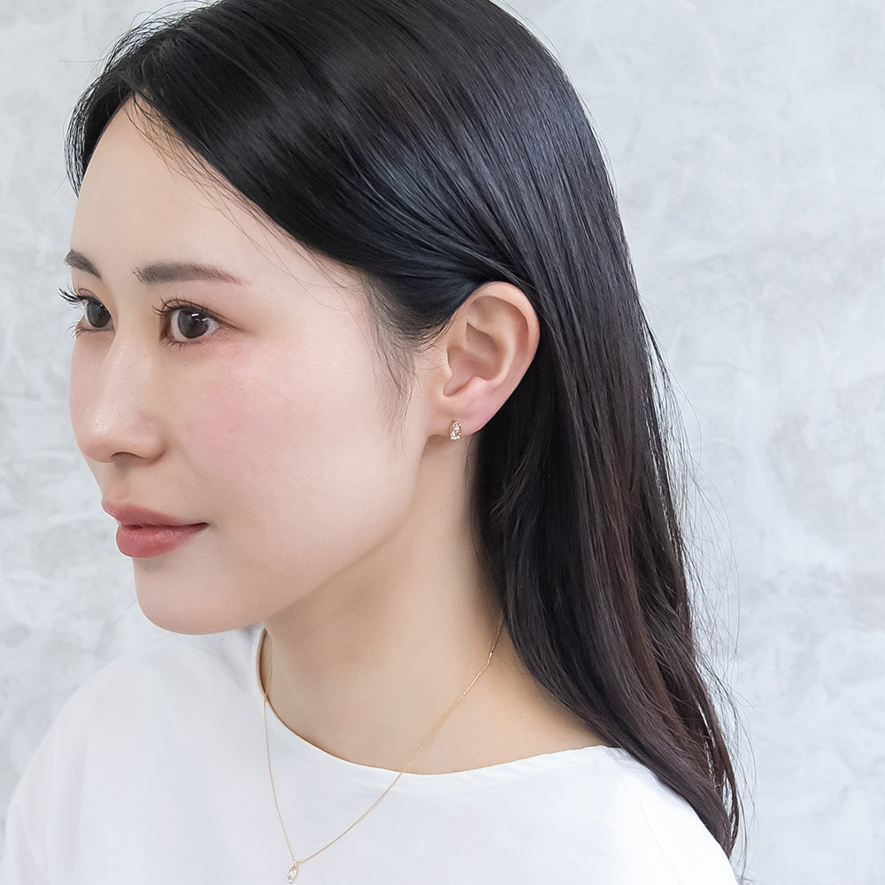 ピアス ニッケルフリー rose cut キュービックジルコニア メタル フレーム ティアドロップ パール 極小 チタンポスト スタッドピアス