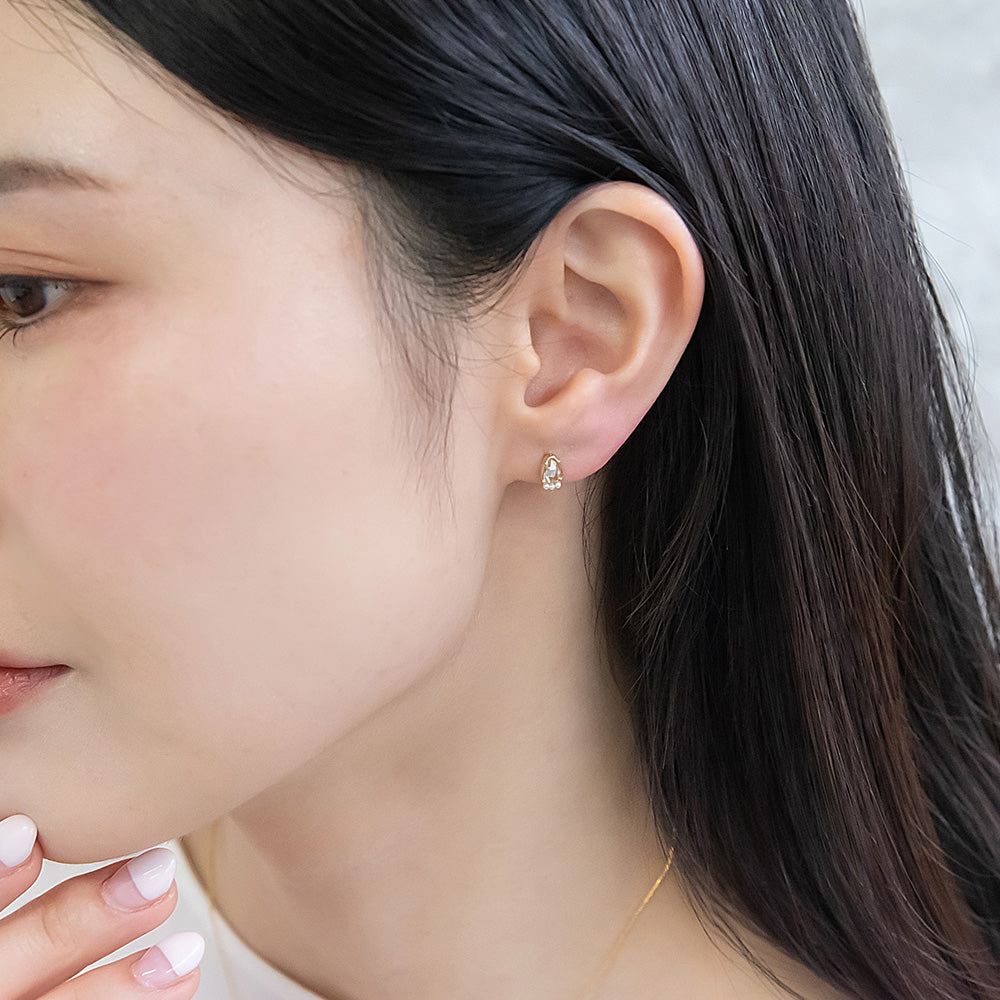 ピアス ニッケルフリー rose cut キュービックジルコニア メタル フレーム ティアドロップ パール 極小 チタンポスト スタッドピアス