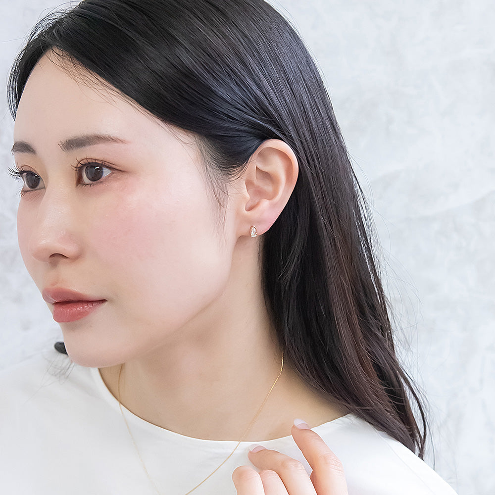 ピアス ニッケルフリー rose cut キュービックジルコニア メタル フレーム ティアドロップ パール 極小 チタンポスト スタッドピアス