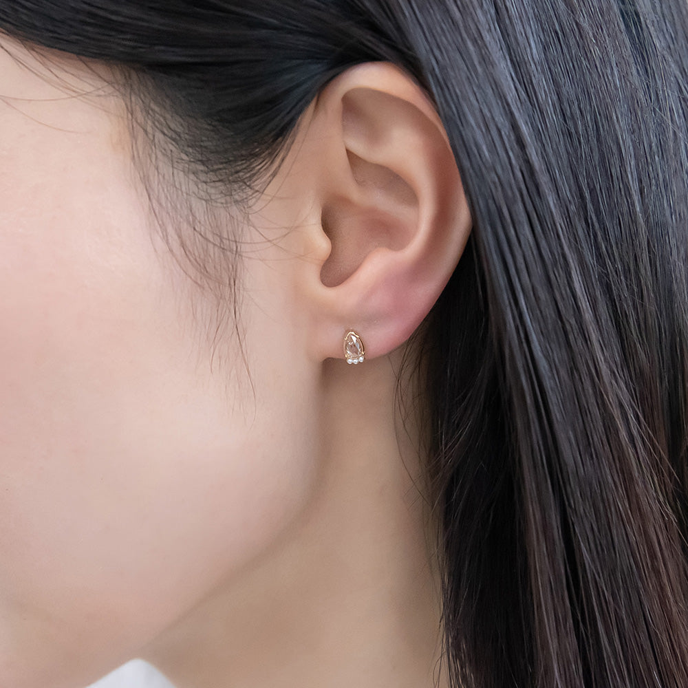 ピアス ニッケルフリー rose cut キュービックジルコニア メタル フレーム ティアドロップ パール 極小 チタンポスト スタッドピアス