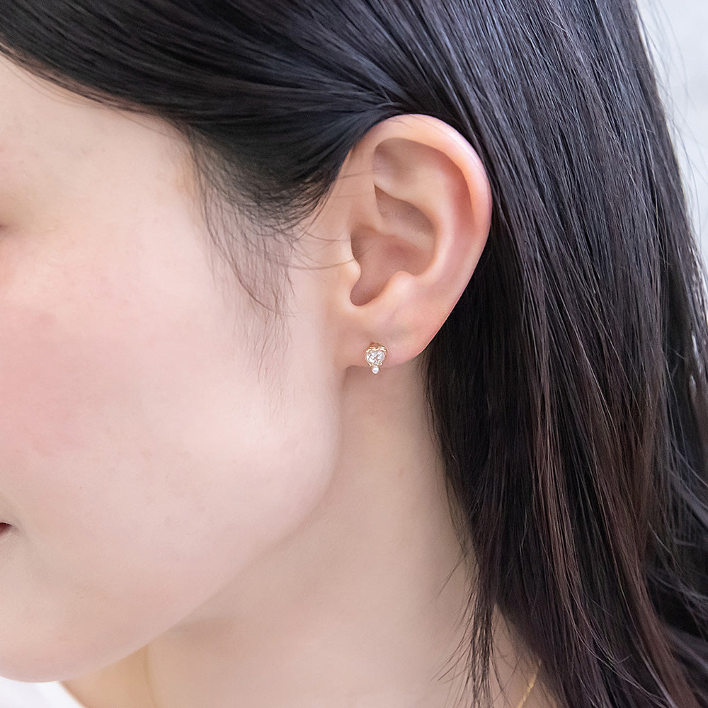 ピアス ニッケルフリー rose cut キュービックジルコニア メタル フレーム ハート パール 極小 チタンポスト スタッドピアス