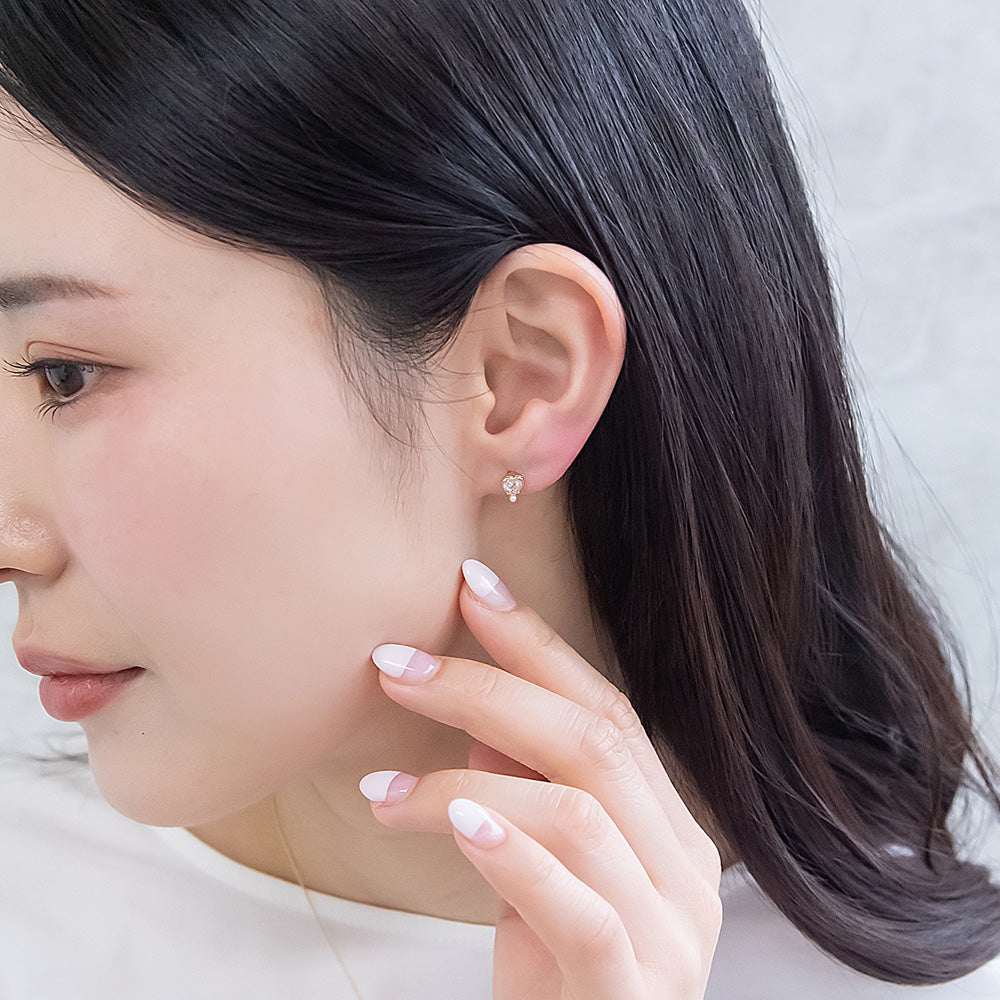 ピアス ニッケルフリー rose cut キュービックジルコニア メタル フレーム ハート パール 極小 チタンポスト スタッドピアス