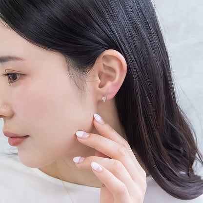 ピアス ニッケルフリー rose cut キュービックジルコニア メタル フレーム ハート パール 極小 チタンポスト スタッドピアス