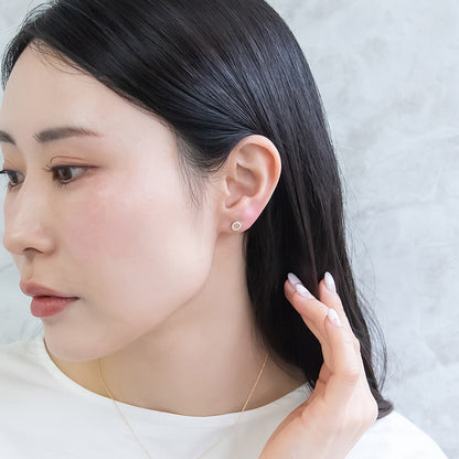 ピアス ニッケルフリー rose cut キュービックジルコニア メタル パール フレーム サークル 極小 チタンポスト スタッドピアス