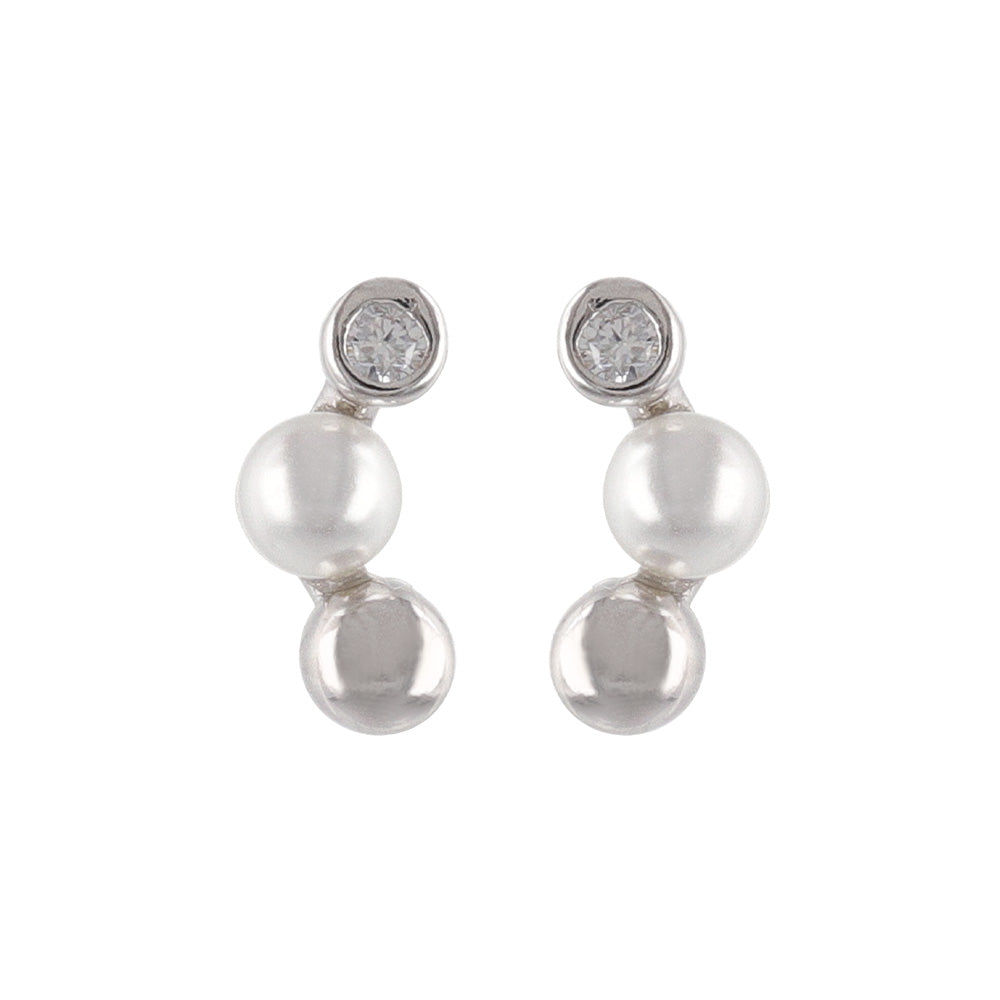 ピアス ニッケルフリー シルバー925 キュービックジルコニア ミニ パール ボール カーブライン スタッドピアス
