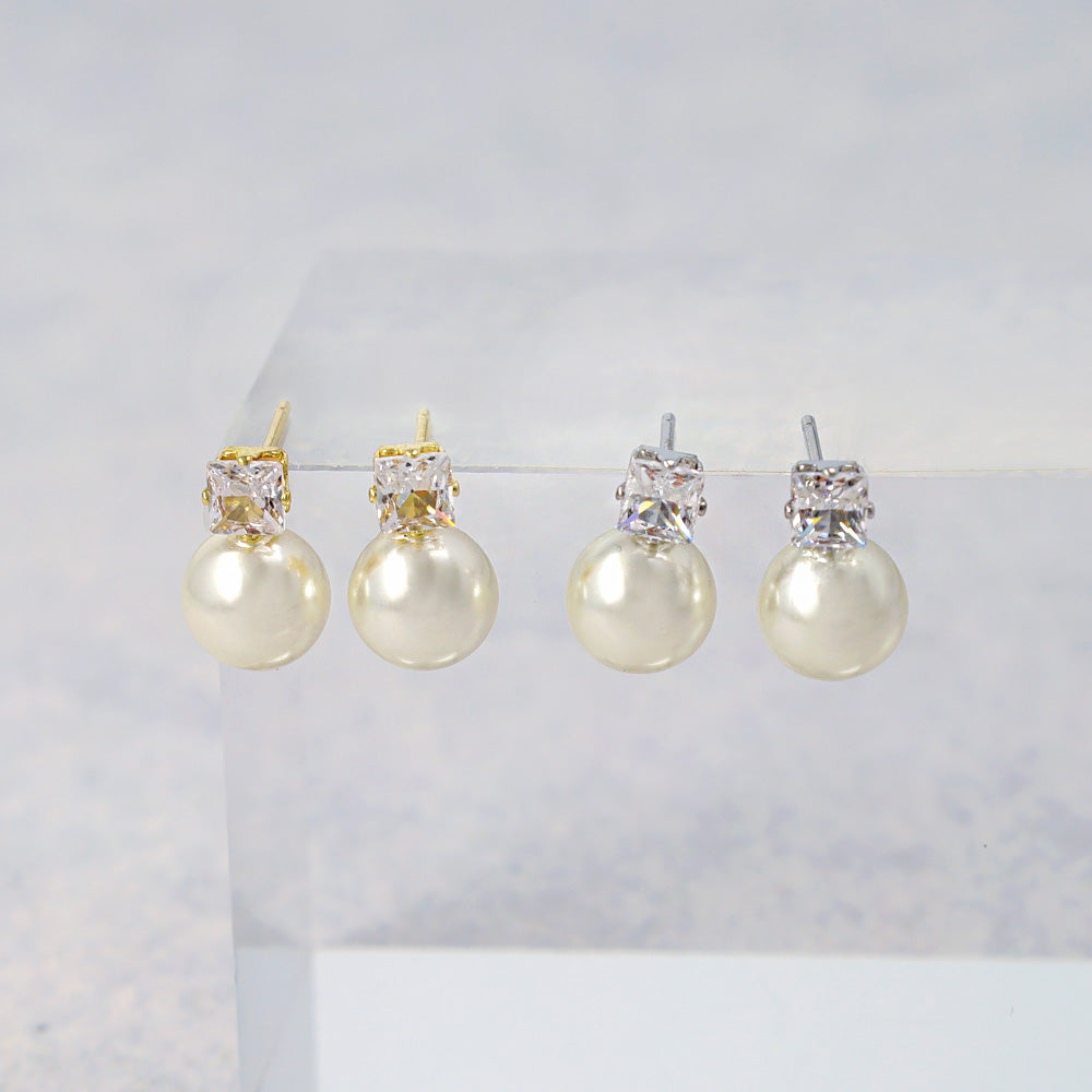 ピアス ニッケルフリー パール ストーン スクエア スタッドピアス