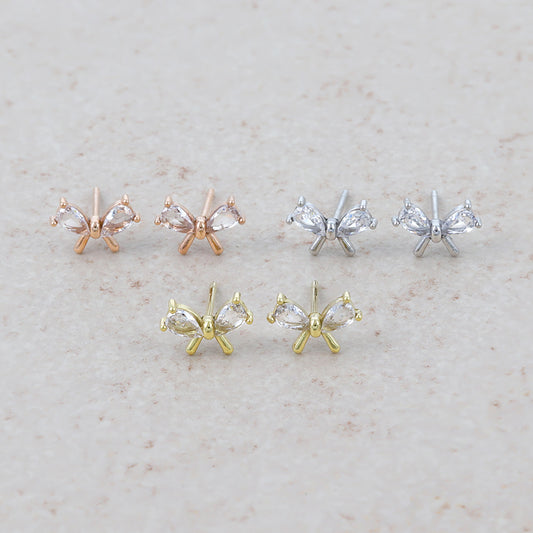ピアス メタル リボン キュービックジルコニア サージカルステンレスポスト スタッドピアス