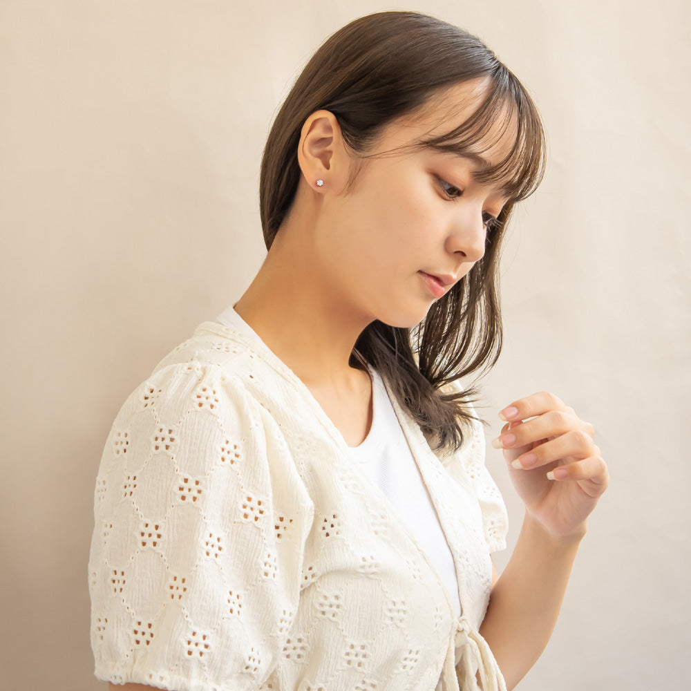 ピアス ニッケルフリー メタル サークル メニー キュービックジルコニア ダブルロックキャッチ ピュアチタニウムポスト スタッドピアス