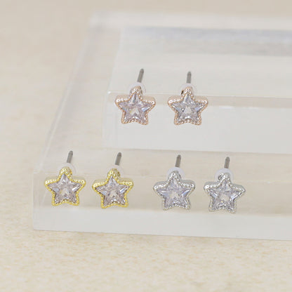 ピアス ニッケルフリー メタル 星 キュービックジルコニア ダブルロックキャッチ ピュアチタニウムポスト スタッドピアス