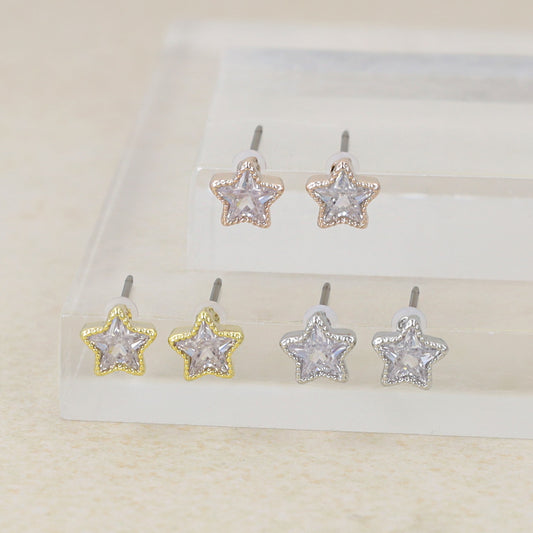 ピアス ニッケルフリー メタル 星 キュービックジルコニア ダブルロックキャッチ ピュアチタニウムポスト スタッドピアス