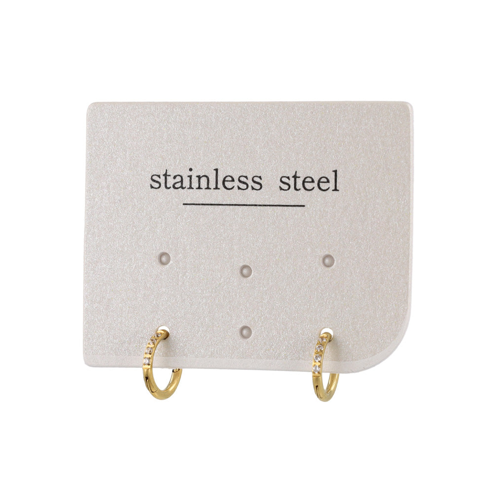 ピアス ステンレス メタル キュービックジルコニア 4粒 直径8mm 幅1.2mm キャッチレス ワンタッチ サージカルステンレスポスト フープピアス