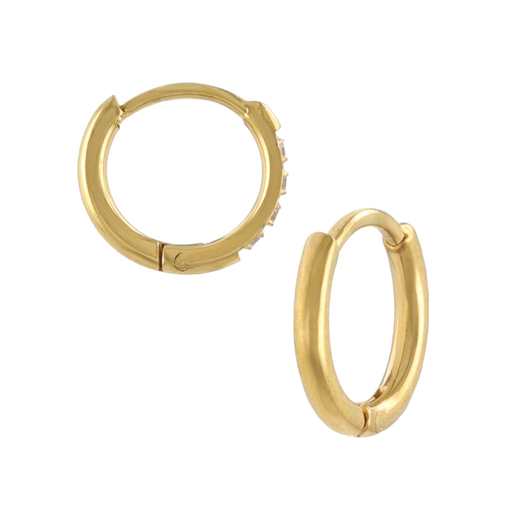 ピアス ステンレス メタル キュービックジルコニア 4粒 直径8mm 幅1.2mm キャッチレス ワンタッチ サージカルステンレスポスト フープピアス