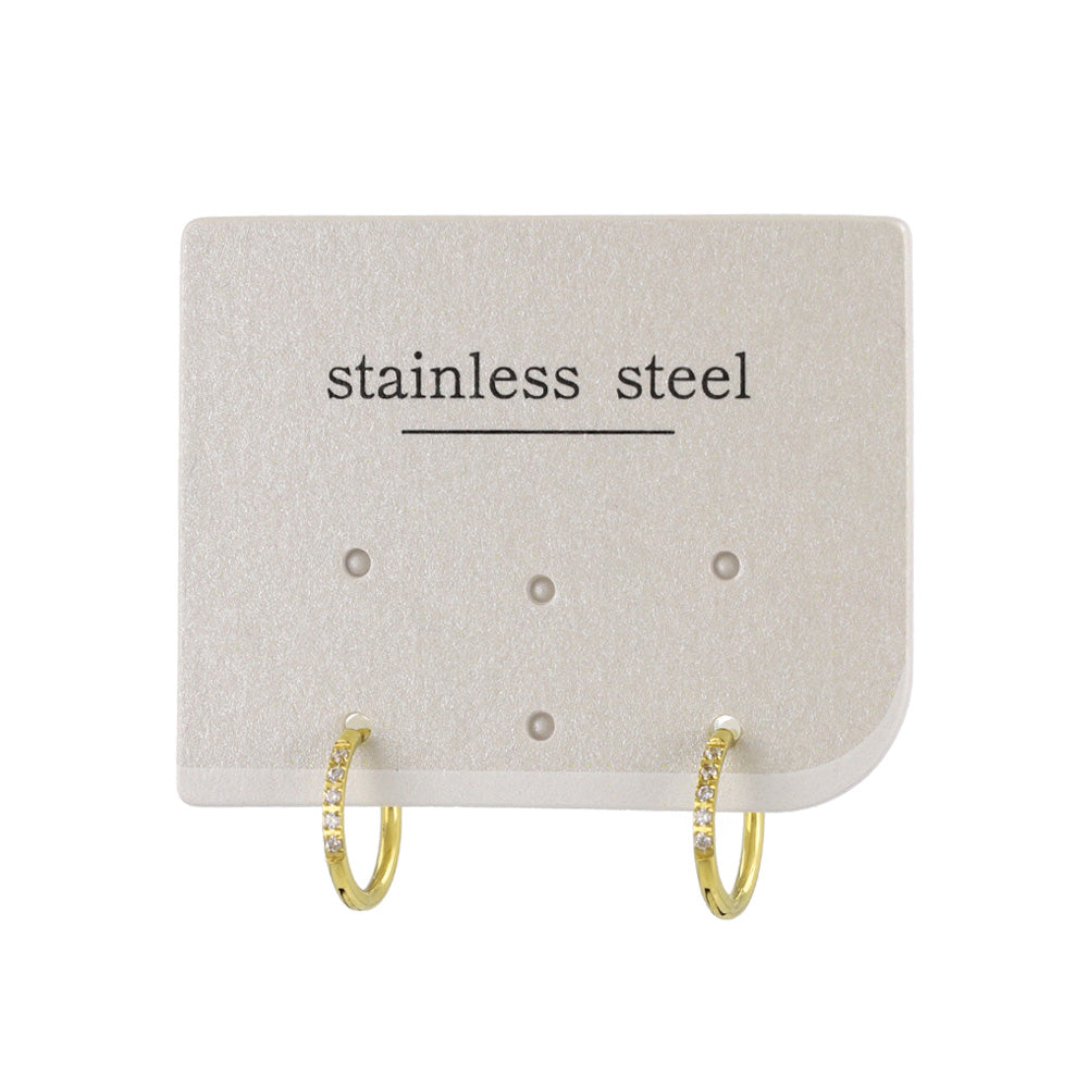 ピアス ステンレス メタル キュービックジルコニア 5粒 直径10mm 幅1.2mm キャッチレス ワンタッチ サージカルステンレスポスト フープピアス