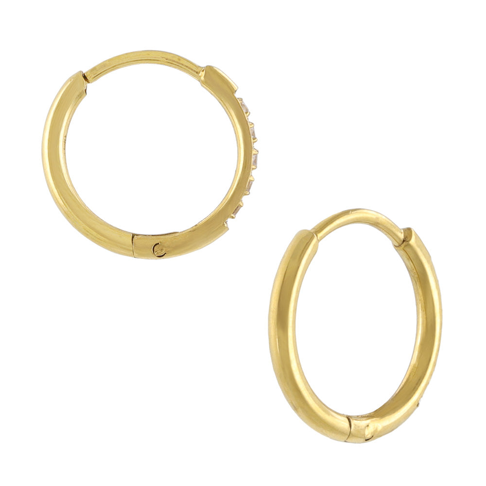 ピアス ステンレス メタル キュービックジルコニア 5粒 直径10mm 幅1.2mm キャッチレス ワンタッチ サージカルステンレスポスト フープピアス